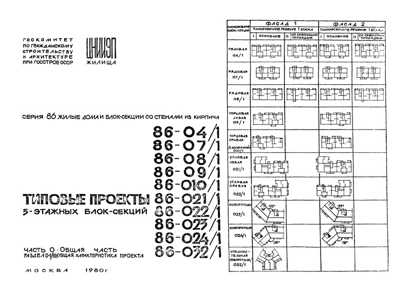 Типовой проект 86-032/1 Часть 0. Раздел 0-1/80. Общая часть. Общая характеристика проекта