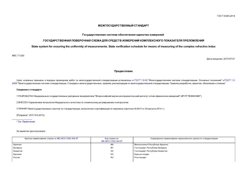 ГОСТ 8.645-2014 Государственная система обеспечения единства измерений. Государственная поверочная схема для средств измерений комплексного показателя преломления