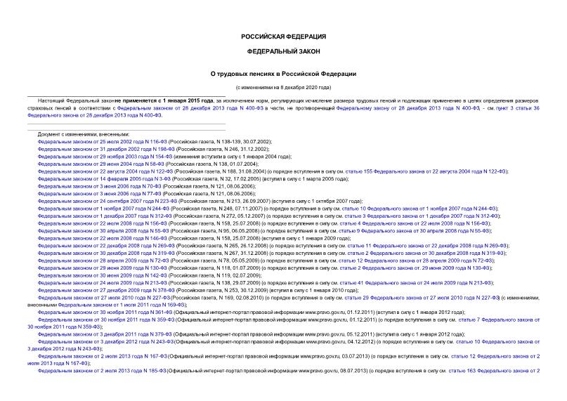 Федеральный закон 173-ФЗ О трудовых пенсиях в Российской Федерации