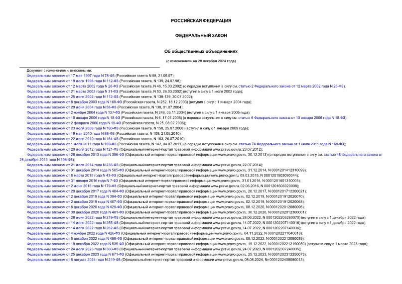 Федеральный закон 82-ФЗ Об общественных объединениях