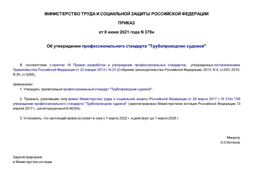 Приказ 379н Об утверждении профессионального стандарта 