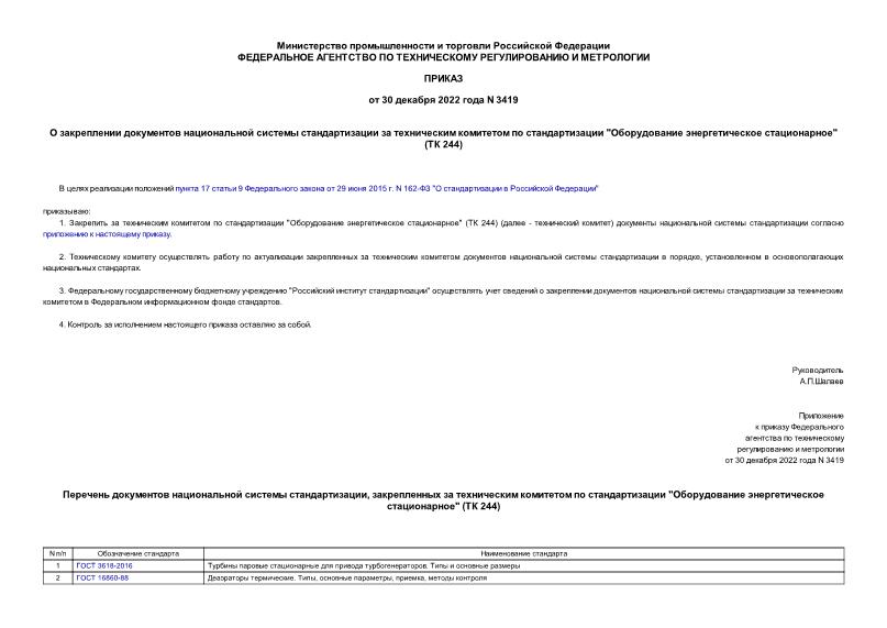 Приказ 3419 О закреплении документов национальной системы стандартизации за техническим комитетом по стандартизации 