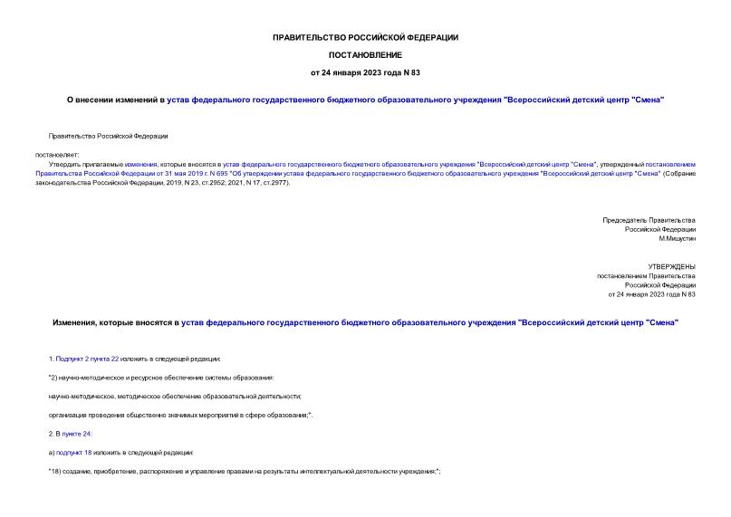 Постановление 83 О внесении изменений в устав федерального государственного бюджетного образовательного учреждения 