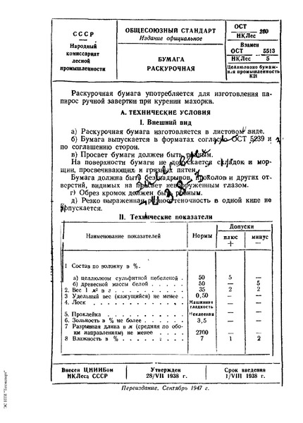ОСТ НКЛес 260 Бумага раскурочная