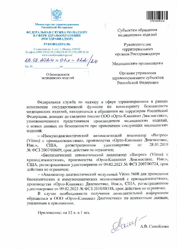 Письмо 01И-322/24 О безопасности медицинских изделий