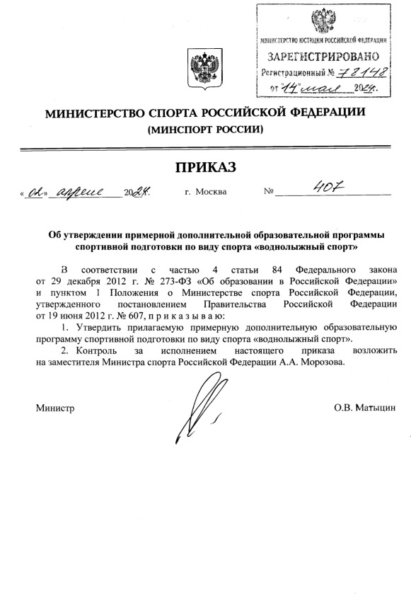 Приказ 407 Об утверждении примерной дополнительной образовательной программы спортивной подготовки по виду спорта 