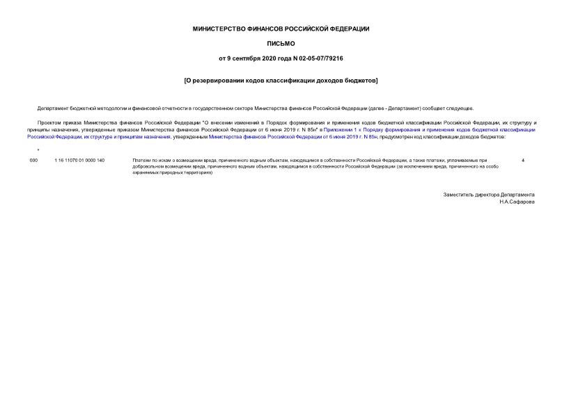 Письмо 02-05-07/79216 О резервировании кодов классификации доходов бюджетов