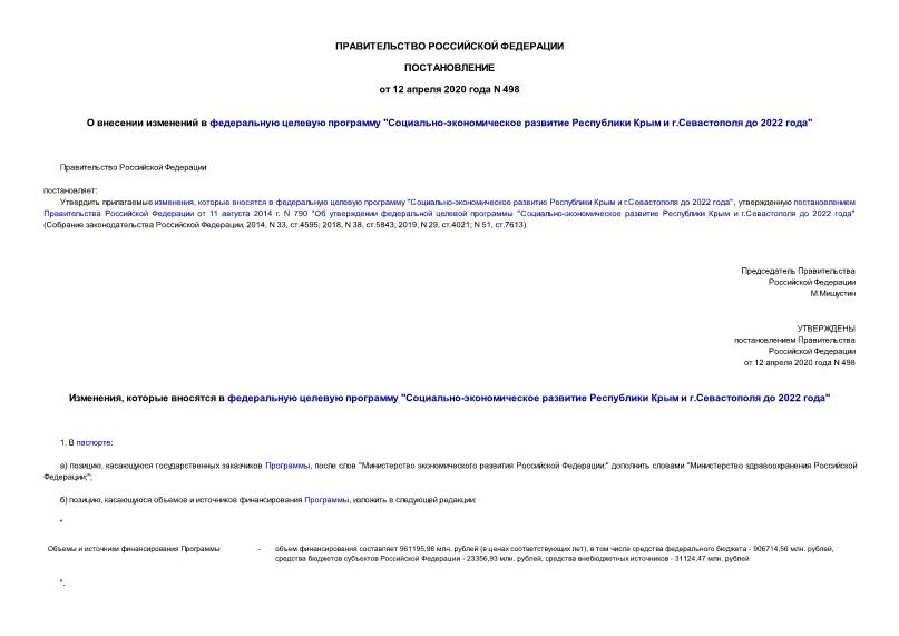 Постановление 498 О внесении изменений в федеральную целевую программу 