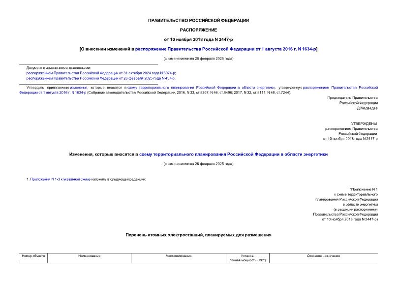 Распоряжение 2447-р О внесении изменений в распоряжение Правительства Российской Федерации от 1 августа 2016 г. N 1634-р
