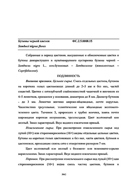Фармакопейная статья ФС.2.5.0008.15 Бузины черной цветки