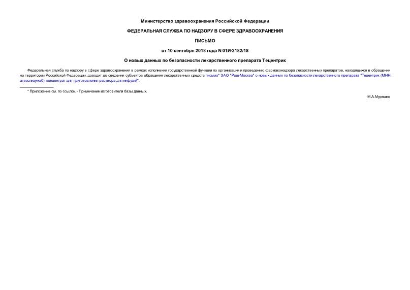 Письмо 01И-2182/18 О новых данных по безопасности лекарственного препарата Тецентрик