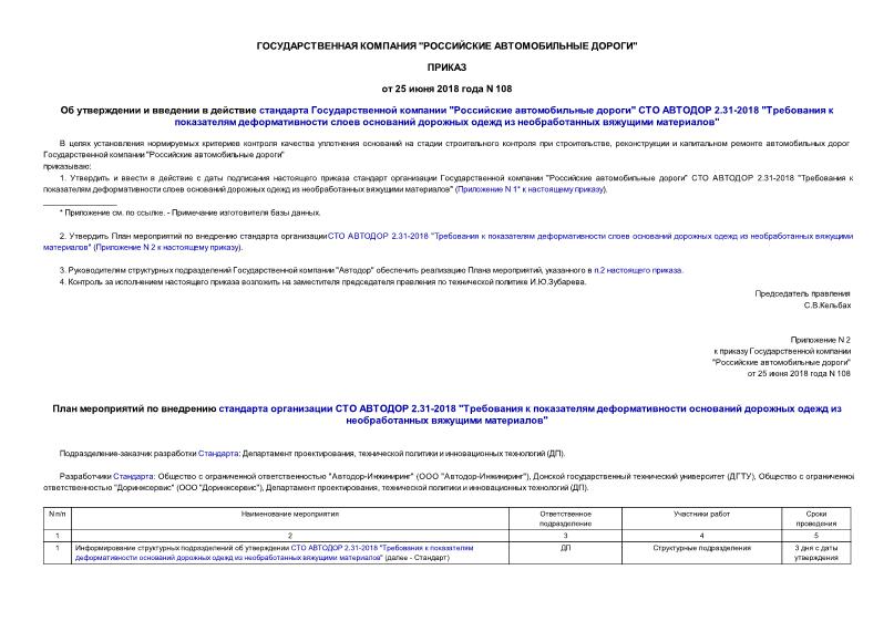 Приказ 108 Об утверждении и введении в действие стандарта Государственной компании