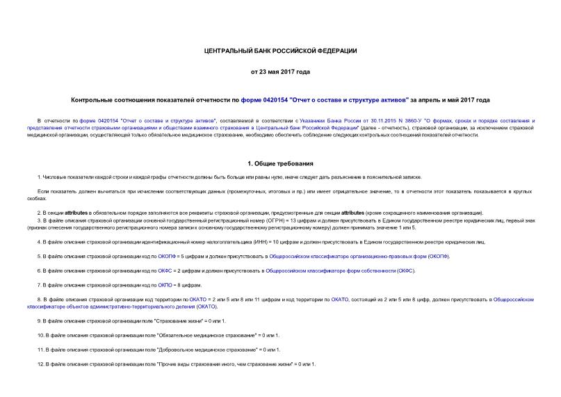 Информация  Контрольные соотношения показателей отчетности по форме 0420154 