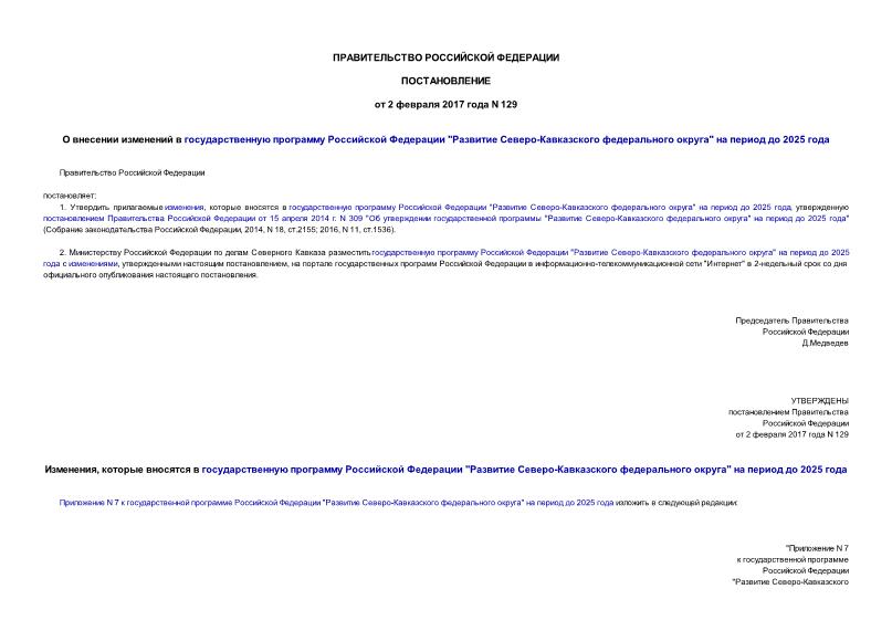 Постановление 129 О внесении изменений в государственную программу Российской Федерации 
