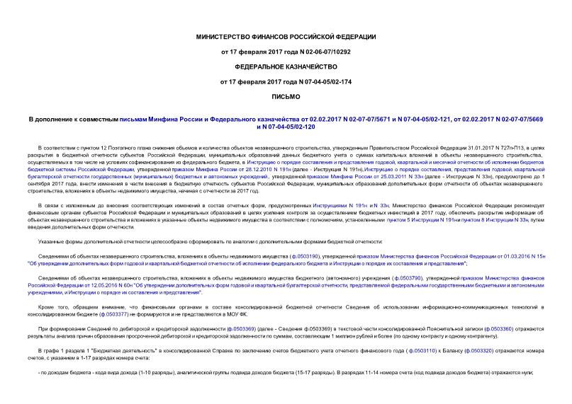 02-06-07/10292            02.02.2017 N 02-07-07/5671  N 07-04-05/02-121,  02.02.2017 N 02-07-07/5669  N 07-04-05/02-120