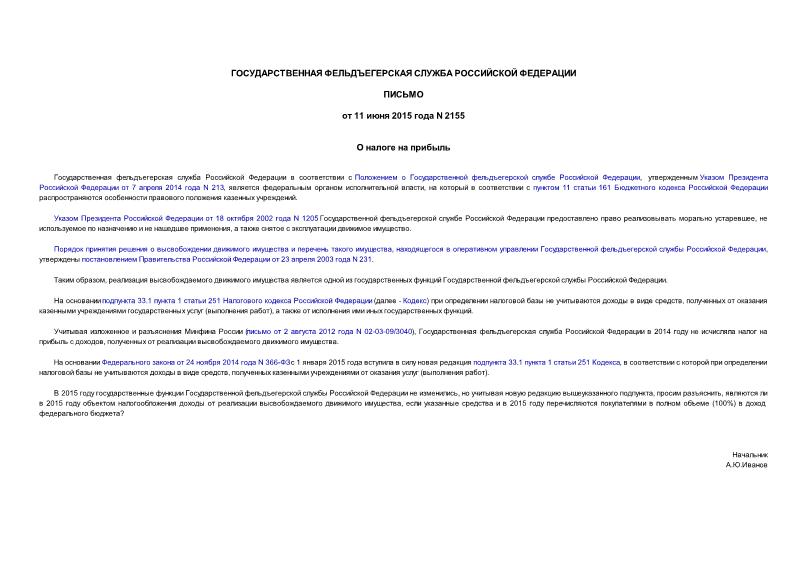 Письмо 2155 О налоге на прибыль