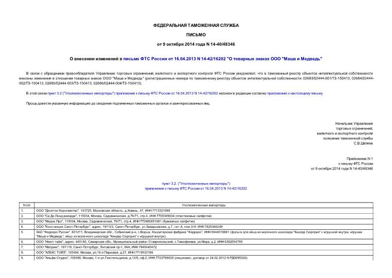  14-40/48346         16.04.2013 N 14-42/16202 