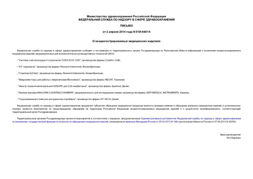 Письмо 01И-440/14 О незарегистрированных медицинских изделиях