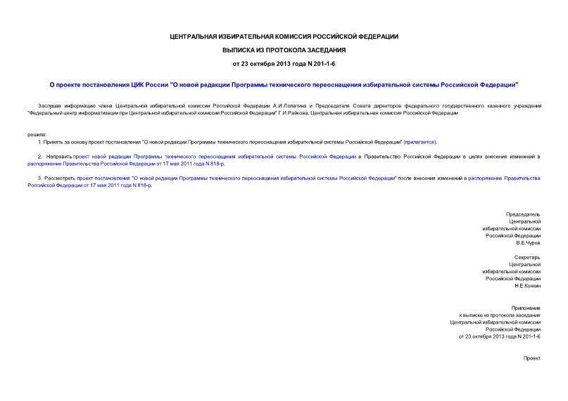 Протокол 201-1-6 О проекте постановления ЦИК России 