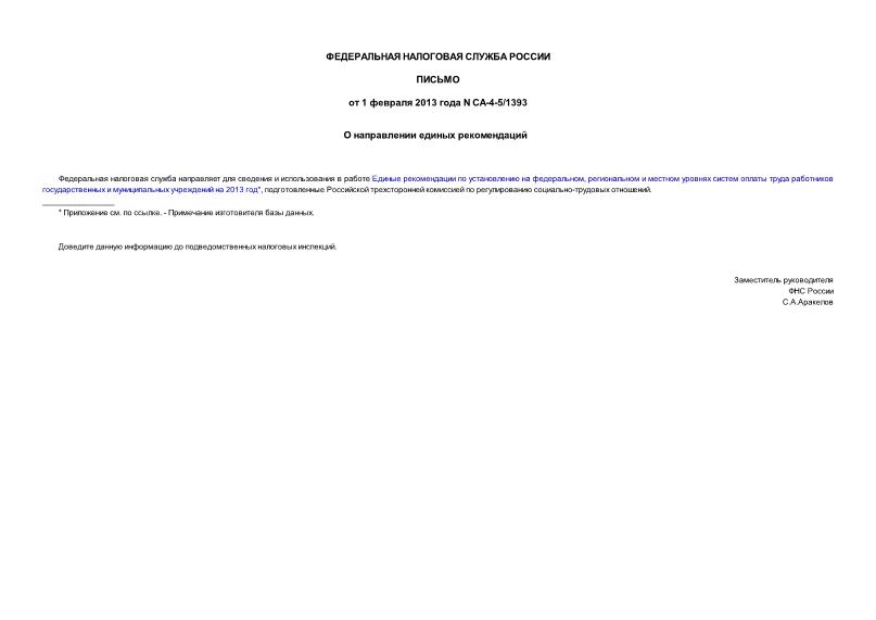 Письмо СА-4-5/1393 О направлении единых рекомендаций