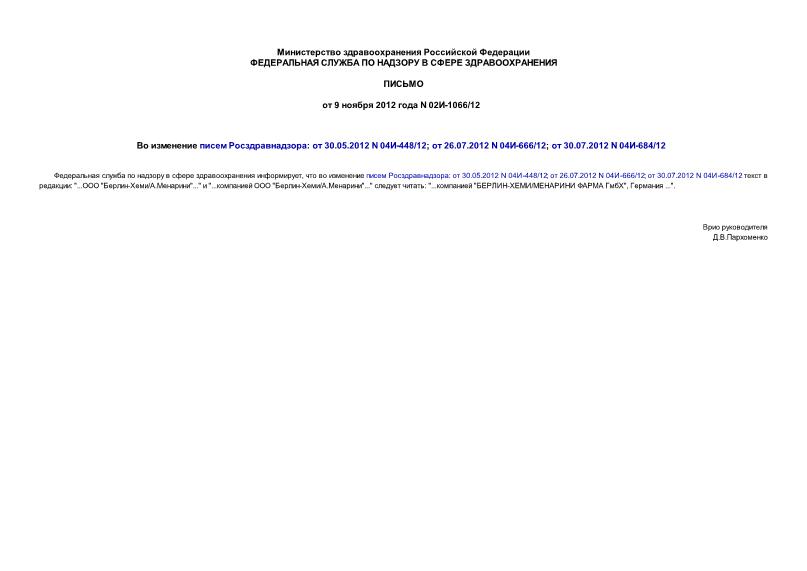 Письмо 02И-1066/12 Во изменение писем Росздравнадзора: от 30.05.2012 N 04И-448/12; от 26.07.2012 N 04И-666/12; от 30.07.2012 N 04И-684/12