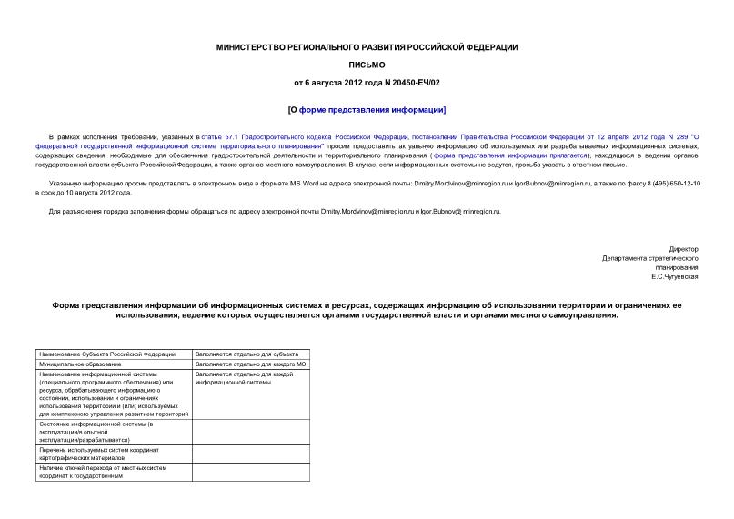 Письмо 20450-ЕЧ/02 О форме представления информации