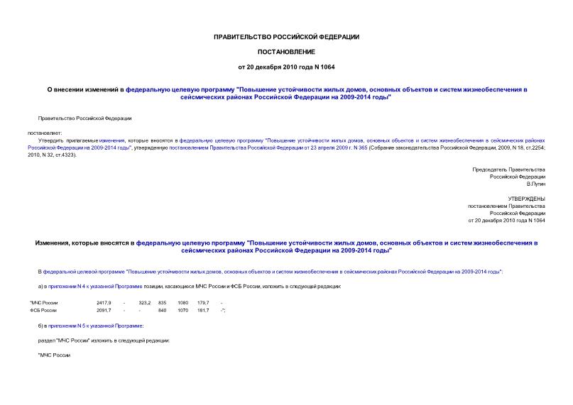 Постановление 1064 О внесении изменений в федеральную целевую программу 