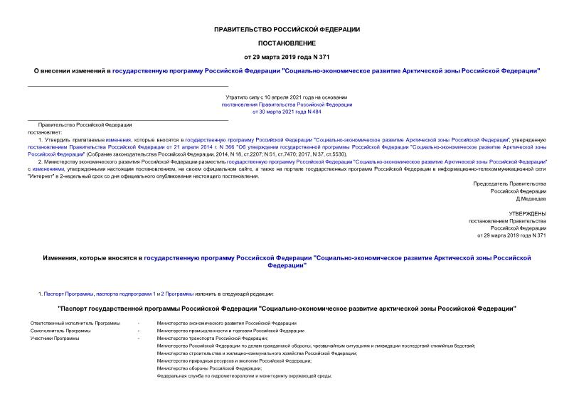Постановление 371 О внесении изменений в государственную программу Российской Федерации 