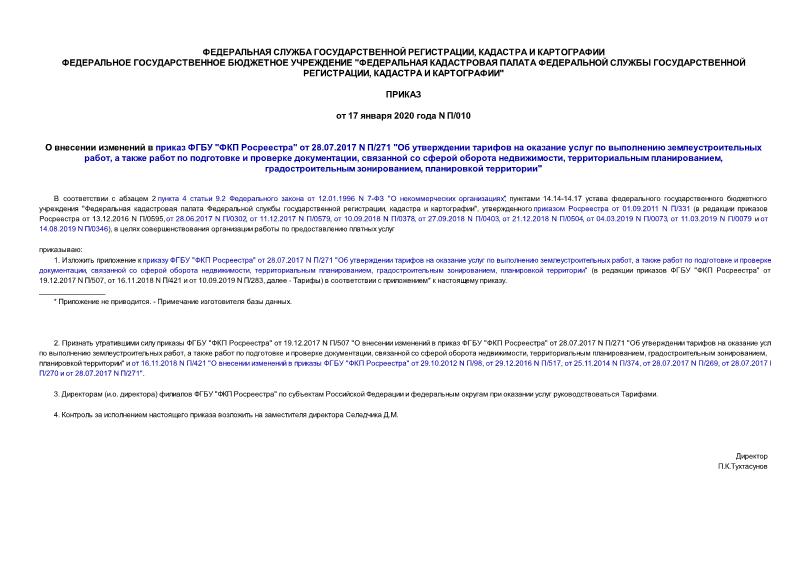 Приказ П/010 О внесении изменений в приказ ФГБУ 