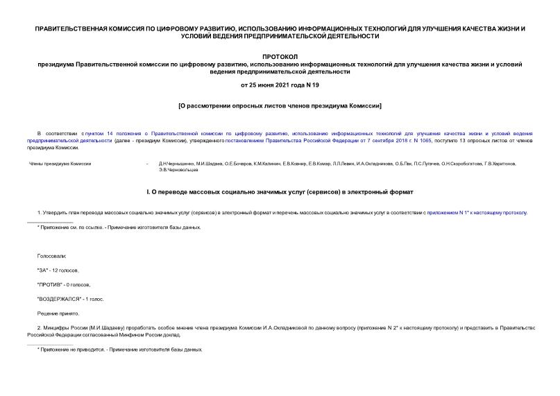 Протокол 19 О рассмотрении опросных листов членов президиума Комиссии
