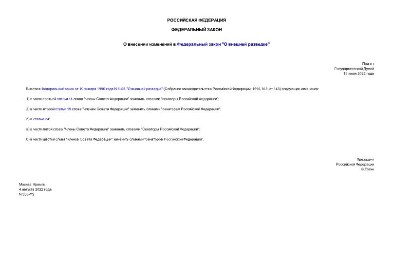 Федеральный закон 358-ФЗ О внесении изменений в Федеральный закон 