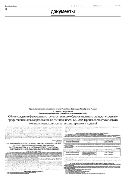 Приказ 435 Об утверждении федерального государственного образовательного стандарта среднего профессионального образования по специальности 18.02.05 Производство тугоплавких неметаллических и силикатных материалов и изделий