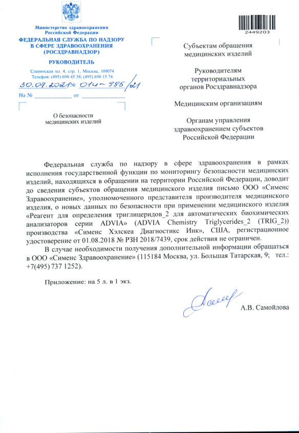 Письмо 01И-995/21 О безопасности медицинских изделий