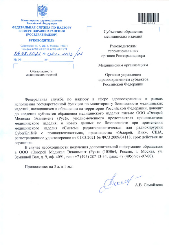 Письмо 01И-1103/21 О безопасности медицинских изделий