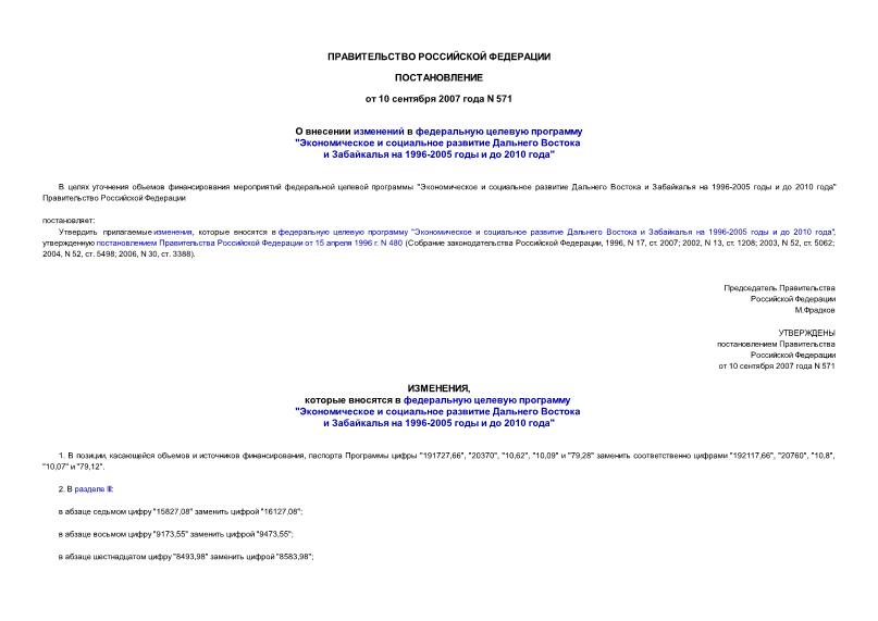 Постановление 571 О внесении изменений в федеральную целевую программу 
