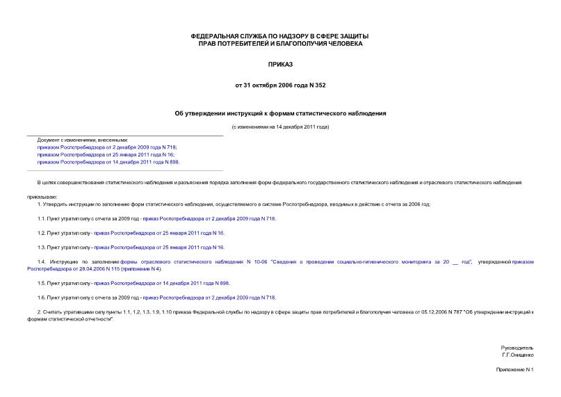 Приказ 352 Об утверждении инструкций к формам статистического наблюдения