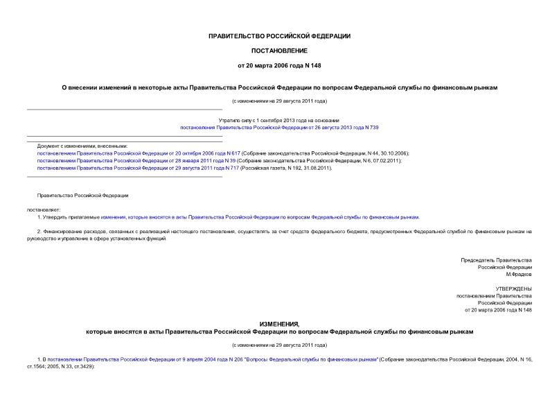 Постановление 148 О внесении изменений в некоторые акты Правительства Российской Федерации по вопросам Федеральной службы по финансовым рынкам