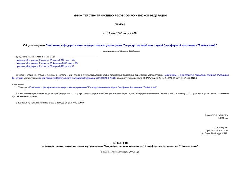 Приказ 428 Об утверждении Положения о федеральном государственном учреждении 