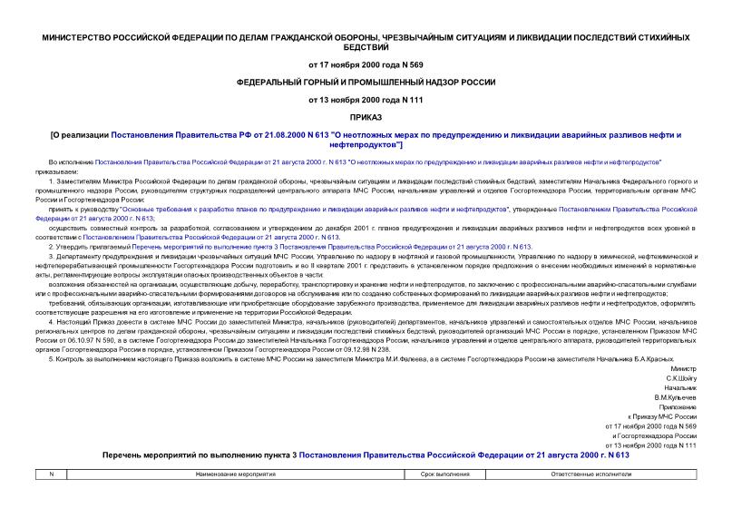 Приказ 569 О реализации Постановления Правительства РФ от 21.08.2000 N 613 