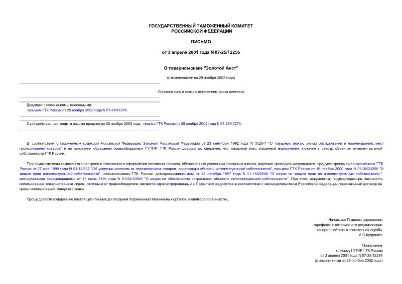 Письмо 07-25/12256 О товарном знаке 