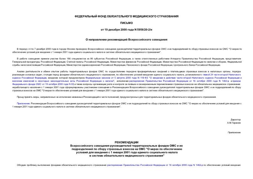 Письмо 5956/20-2/и О направлении рекомендаций Всероссийского совещания