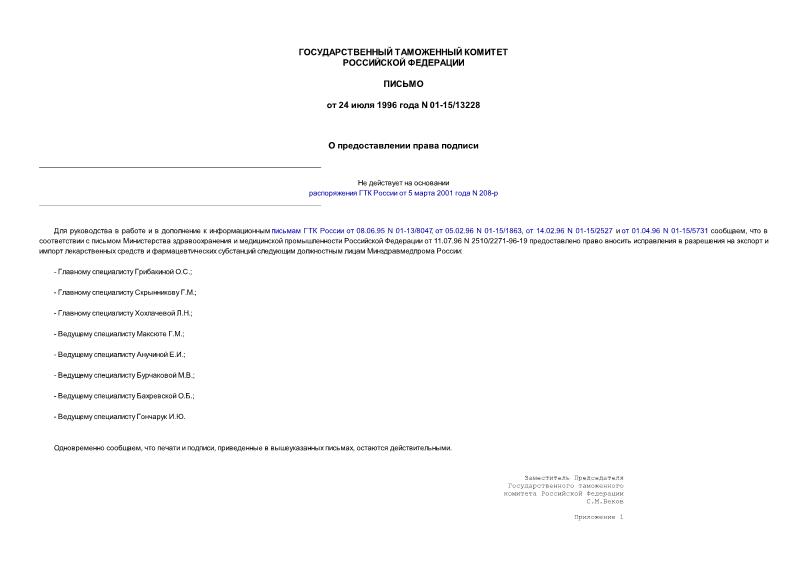 Письмо 01-15/13228 О предоставлении права подписи