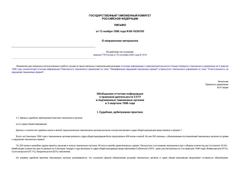 Письмо 06-10/20105 О направлении материалов