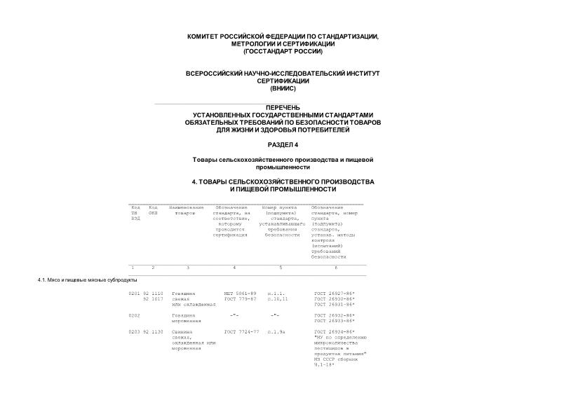   Перечень установленных государственными стандартами обязательных требований по безопасности товаров для жизни и здоровья потребителей