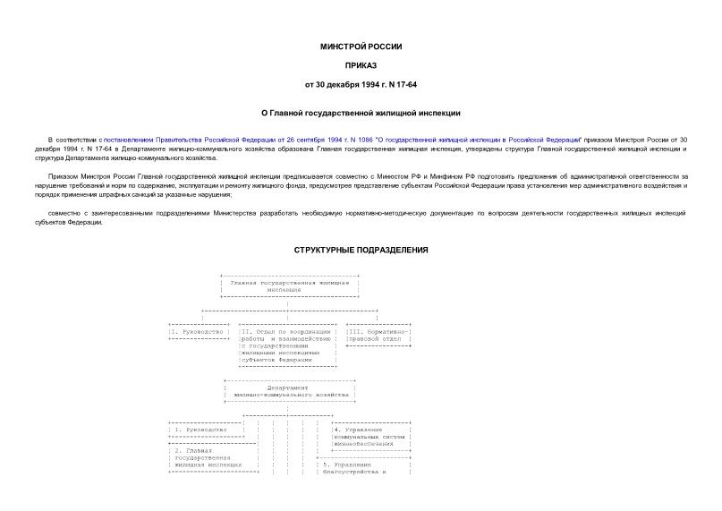Приказ 17-64 О Главной государственной жилищной инспекции(изложение)