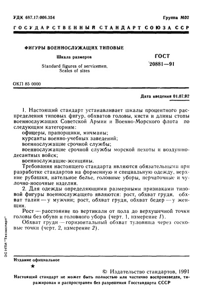ГОСТ 20881-91 Фигуры военнослужащих типовые. Шкалы размеров
