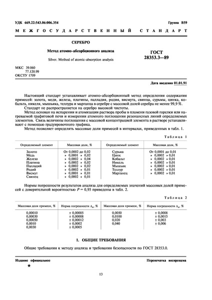 ГОСТ 28353.3-89 Серебро. Метод атомно-абсорбционного анализа