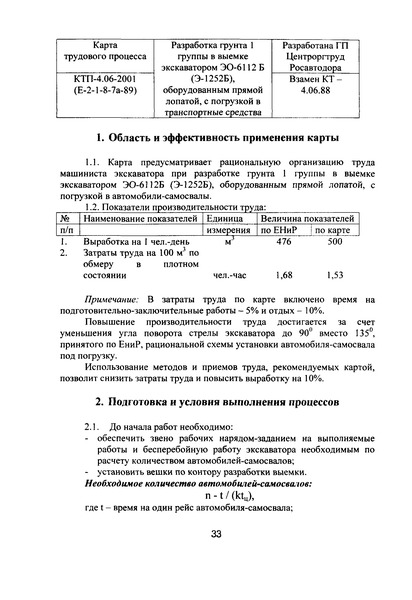 КТП 4.06.2001 Разработка грунта 1 группы в выемке экскаватором ЭО-6112 Б (Э-1252 Б), оборудованным прямой лопатой, с погрузкой в транспортные средства