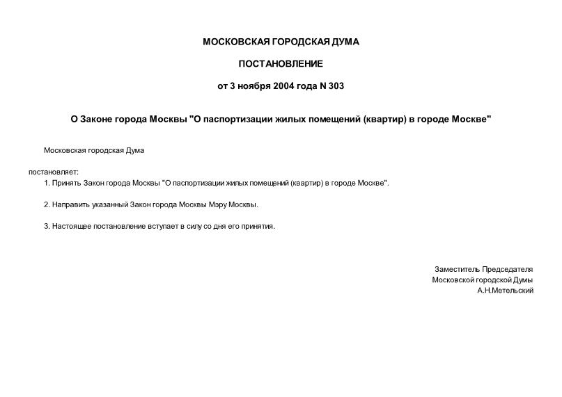 Закон 66 О паспортизации жилых помещений (квартир) в городе Москве