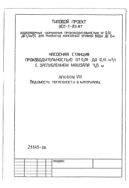 Типовой проект 901-1-83.87 Альбом VIII. Ведомости потребности в материалах